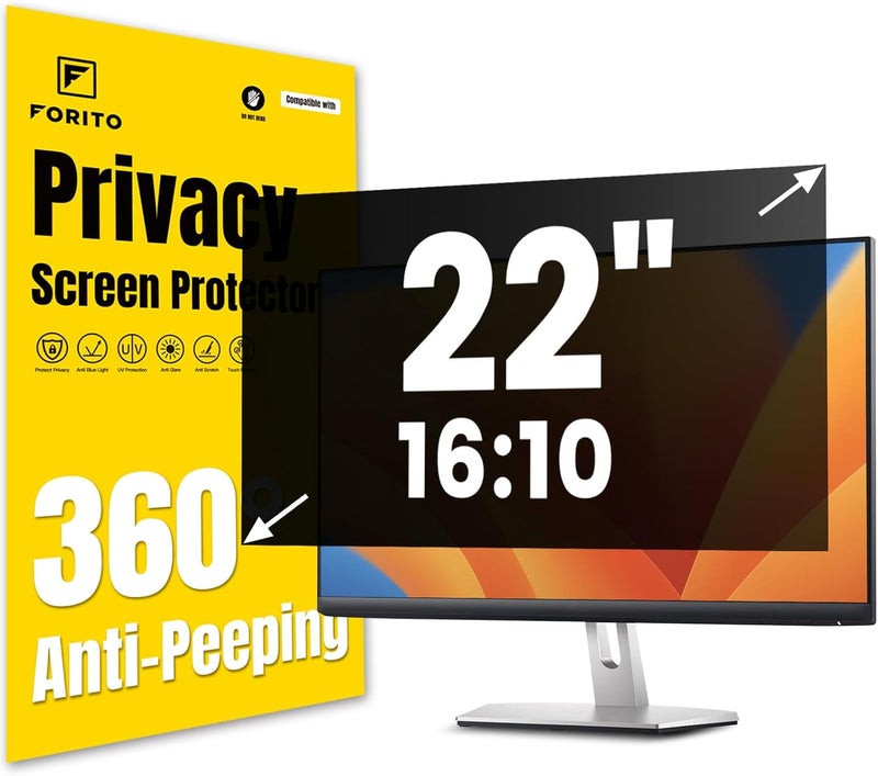 FFORITO 22 Inch 16:10 360°Privacy Screen Protector for Computer Monitor, Removable Eye Protection Anti Blue Light Anti Glare Computer Screen Privacy Shield for 22" Widescreen Monitors - Image 1